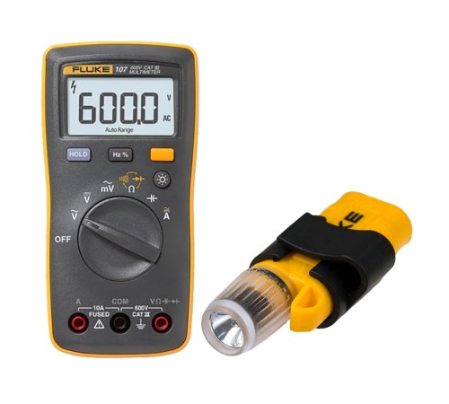Комплект - мультиметр Fluke 107 с фонарем на головной убор Fluke L205 Комплект - мультиметр Fluke 107 с фонарем на головной убор Fluke L205